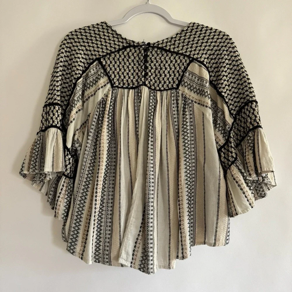 Free People Runnin On A Dream Peasant Top Small Embroidered Cropped Flared